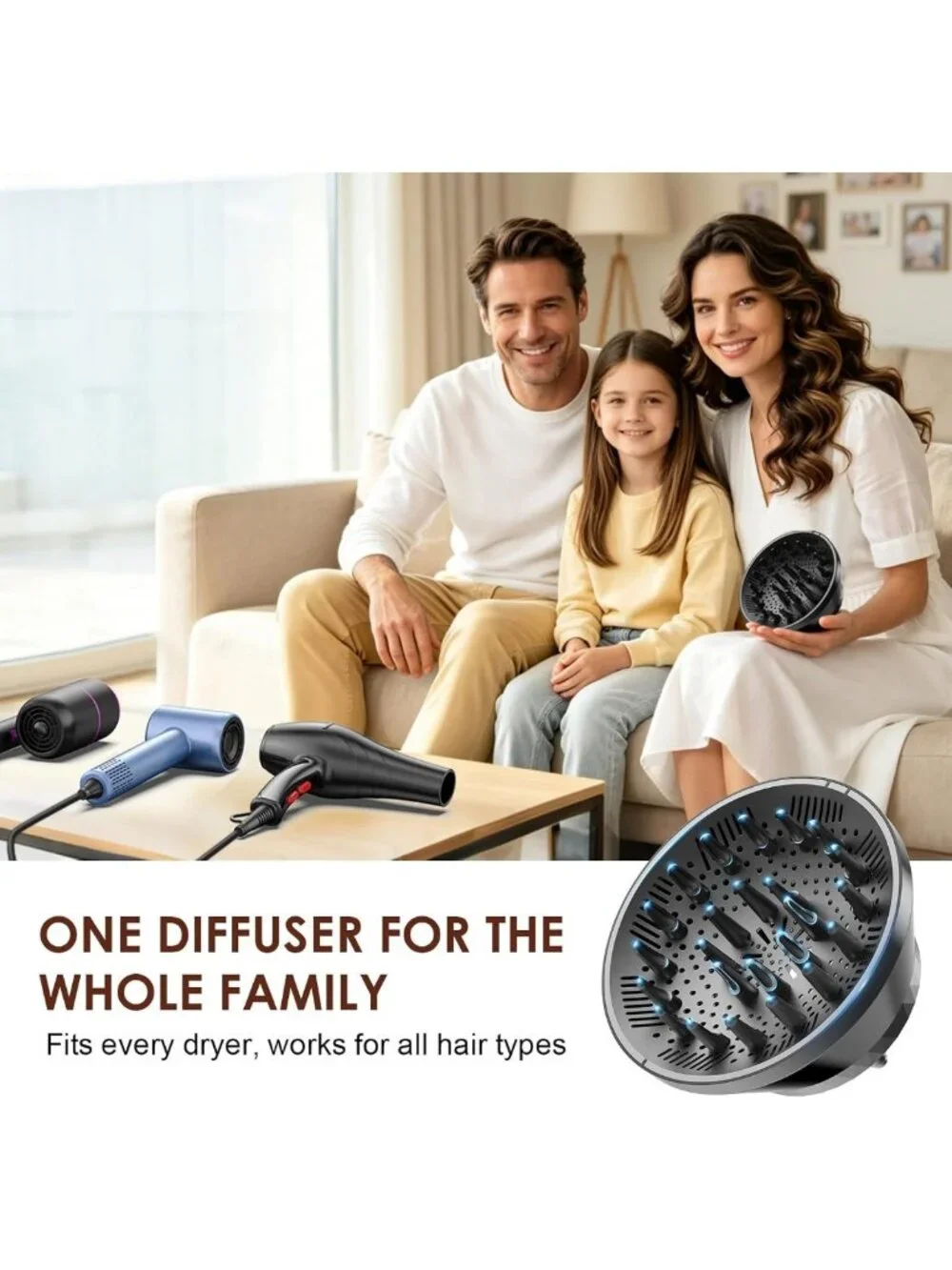Universal Hair Dryer Diffuser Attachment - Collapsible, 24 Prongs for Curly